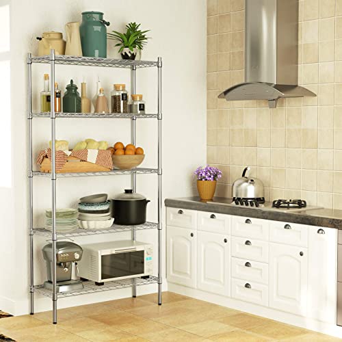 Auslar 5-Shelf Storage Shelves Heavy Duty 5 Tiers Standing Large Shelving Units Adjustable Metal Organizer Wire Rack, 14" X 36" X 72", Chrome #TOP7