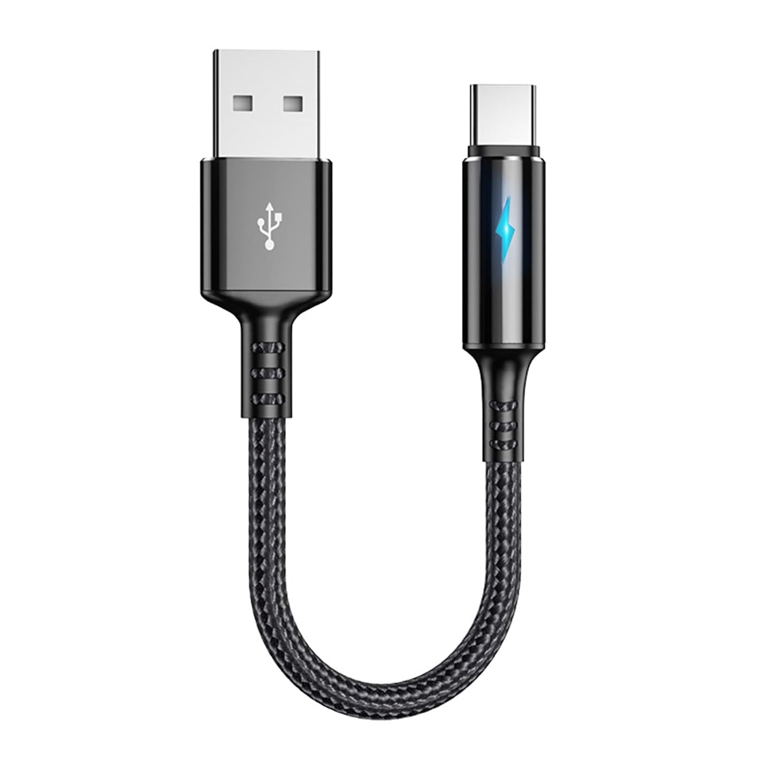 Compact USB C to USB a Charging Data Cable 25cm Nylon, Black