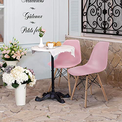 Yaheetech 4Pcs Dining Chairs With Beech Wood Legs And Metal Wires Modern Side Shell Eiffel Dsw Chairs For Dining Room Living Room Bedroom Kitchen Lounge Reception, Pink #TOP1