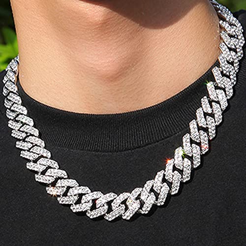 Emesly Solid Miami Cuban Link Chain Gold/Silver Necklace (16, 18, 20, 22, 24, 30 Inches Length); Hip Hop Bracelet (8" Length) For Men & Women; Perfect Iced Out Bling Jewelry Gift (20.0 Inches, Silver A 18Mm (Necklace + Bracelet)) #TOP3