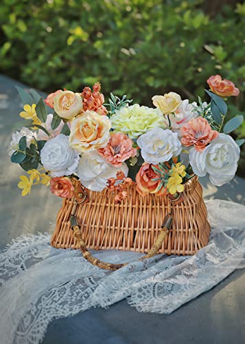 Wocznmu Artificial Flowers Set Fake Flower Leaf With Stems For Diy Bridal Bouquet Table Chair Decor Candle Holder Baby Shower Cake Decor Home Decor (Orange Yellow) #TOP4