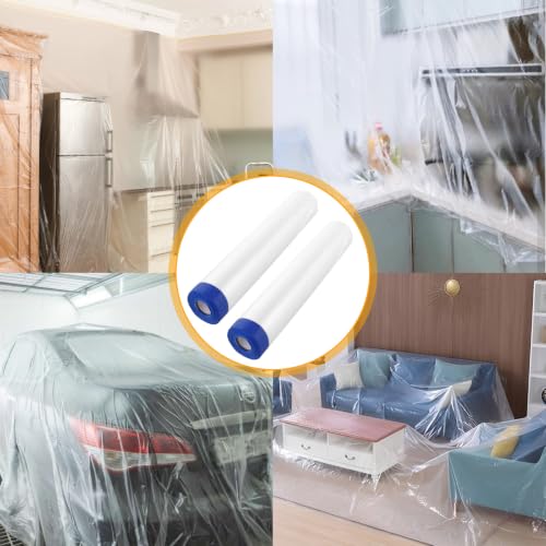 Image of 4 Rolls Painters Plastic with Tape 8.8 x 88 Feet Pre-Taped Masking Film Paint Plastic Covering for Painting, Automotive Covering and Appliance Protection