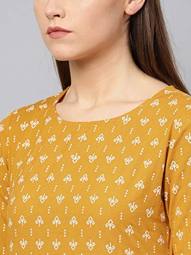 Image of YUFTA Women's Mustard Yellow & Off-White Block Print Kurta with Trousers