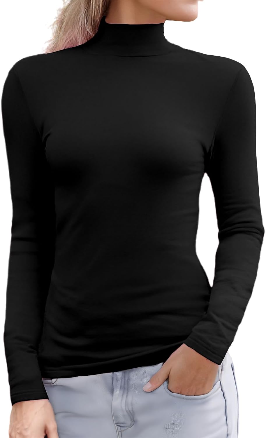 Abardsion Women's Long Sleeve Mock Turtleneck Shirts 2025 Fleece Lined Base Layer Slim Fit Thermal Underwear Tops