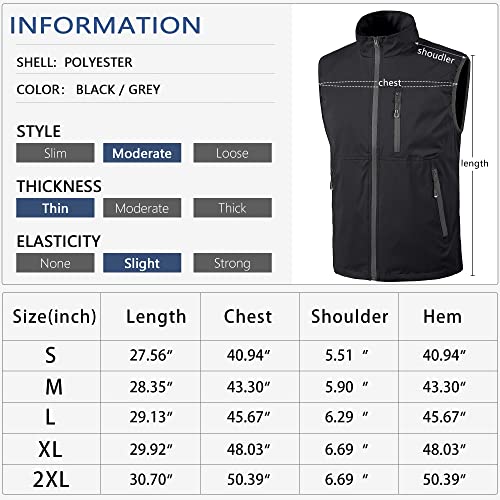 Heihuohua Men's Fleece Lined Softshell Outerwear Vest Lightweight Full-Zip Sleeveless Jacket #TOP6