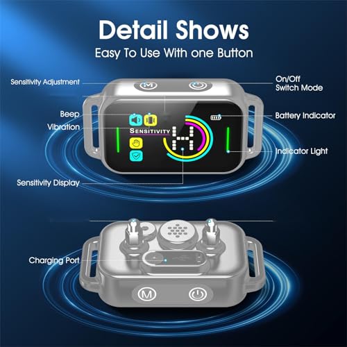 Image of DINJOO Bark Collar, Dog Collar for Large Medium Small Dogs,Smart Barking Collar,Rechargeable Anti Barking Training Collar with 8 Adjustable Sensitivity,Bark Collar with Beep (Grey)