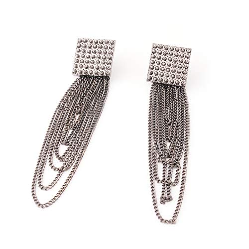 Solememo Gold Tone Elegant Geometric Long Tiered Chandelier Dangle Earrings with Faux Pear Gold DIsc Mesh Metal Crystals Tassel Statement Drop Earrings for Women Teen Girls (Silver Chain)