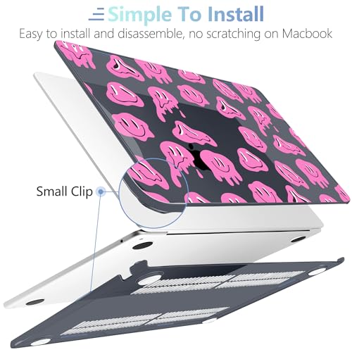 Image of MEEgoodo Case for M5 /M4 /M3 /M2 MacBook Air 13.6 inch 2026 2025 2024 2022, Fit Model A3449 /A3240 /A3113 /A2681, Case Compatible with MacBook Air 13 inch, Pink Groovy Emoji