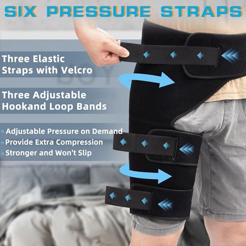 hiball adjustable hip brace groin amp hamstring compression wrap for men women thigh compression sleeve with 6 pressure straps buttock amp quad support upper leg brace for sciatic nerve pain bursitis