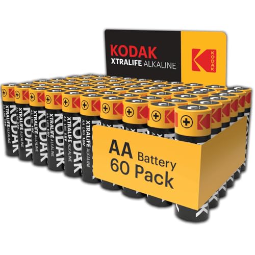 KODAK Piles Alcalines AA (60 Pièces) LR6, 1,5V, 148% Plus Longue Durée