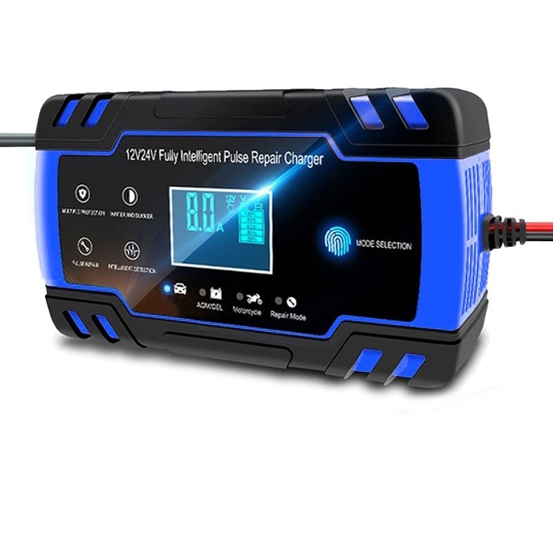 LadegeräT Autobatterie 8A Autobatterieladegerät 12 / 24V Impulsreparatur Schnelllade-Digitalanzeige BatterieladegeräT Kfz (Color : Blue)