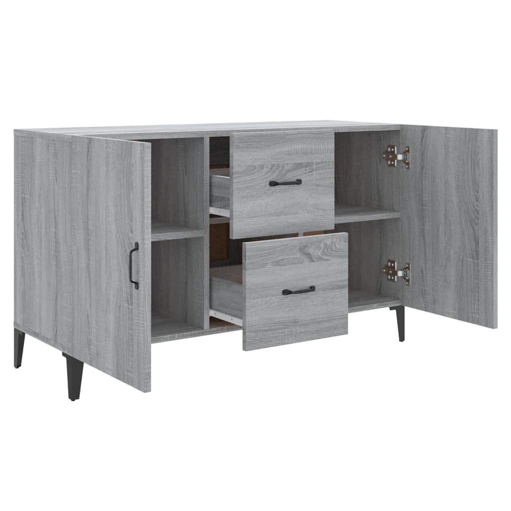 Credenza grigia Sonoma 100 x 36 x 60 cm, elegante materiale in legno con 2 ante e 2 cassetti, cassettiera salvaspazio per soggiorno, cucina, corridoio e camera da letto