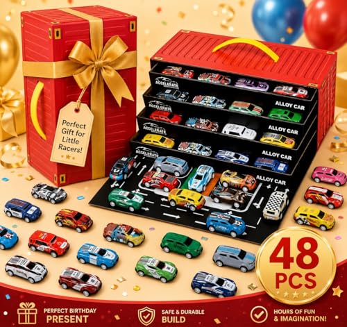 Image of TASMAX car Container with 48 Cars in one Box mini car Set for Kids Gift