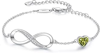 CDE Infinity Heart Symbol Charm Link Birthstone Bracelet Jewellery for Women 925 Sterling Silver Adjustable Birthday Gift Anniversary Bracelets for Women Wife Girlfriend Her