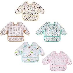 Twistshake Baberos Lictin 5 Pcs Babero con Mangas Impermeable- Babero de Manga Larga con Escote Ajustable para Bebes Unisex (0-24 meses) - Multicolor