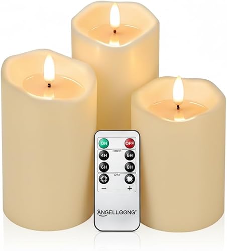 ANGELLOONG Velas sin llama con control remoto para decoración de mesa, velas falsas parpadeantes que funcionan con pilas, velas de batería