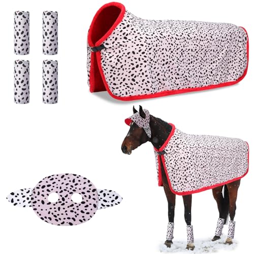 Paterr 6 Pcs Halloween Horse Costume Dalmatian Cape Ears Leg Wraps