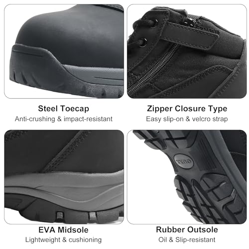 Image of Men's 5 inch Waterproof Steel Toe Work Boots, Side Zip Safety Shoes OX2518 | Insulated, Puncture Resistant