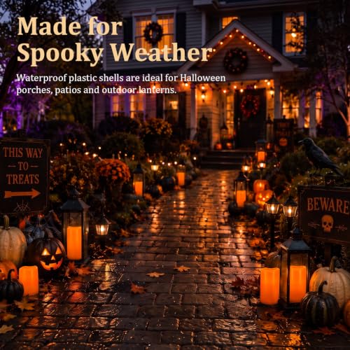Image of Homemory Orange Outdoor Flameless Candles, Waterproof, Remote Timer, 3 Pack | Flameless LED pillar candles, D3 inchxH4 inch /5 inch /6 inch, IPX5 waterproof, outdoor candles, porch, patio, garden, Halloween decor