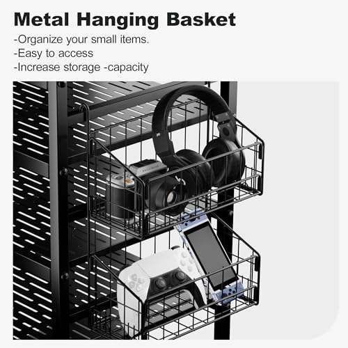 AENTGIU Audio Rack, 6-Tier AV Media Stand with Wire Basket and Wheels, Gaming Console Shelves Cabinet for Entertainment Stereo Racks Component, Storage and Collection Display (Black) - Image 6