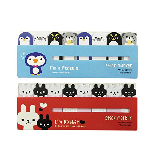 Wrapables® Bookmark Flag Tab Sticky Markers (Set of 2), Penguins and Bunnies