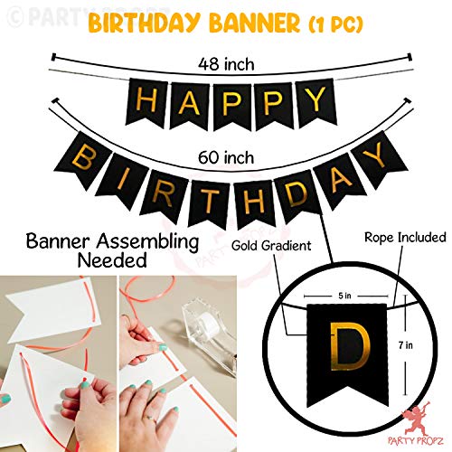 Image of Party Propz Birth Day Decorations Set- 17Pcs Happy Birthday Golden Fringe Foil Curtain, Banner (cardstock) Star Foil Baloon, and Metallic Rubber Balloons Decoration Items Combo
