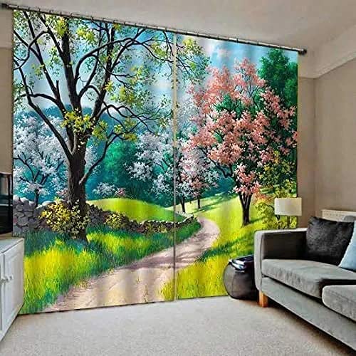 GOGAJI COLLECTION™ 3D Forest Digital Printed Polyester Fabric Curtains for Bed Room Kids Room Living Room Window/Door/Long Door (Set of 2) Dn-c24 (Blue, 4 x 7 Feet (Size ; 48 x 84 Inch) Door)