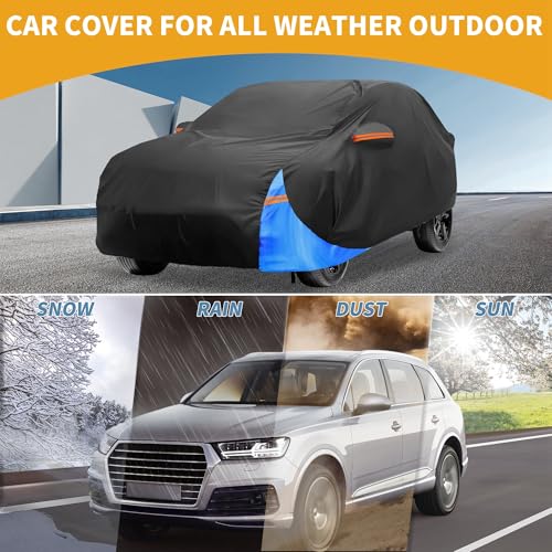 Image of All-Weather Waterproof Car Cover - UV-Resistant Outdoor Full Exterior Protection for Ford Puma 2019-2023 210D-PU Black Blue with Right Side Zipper