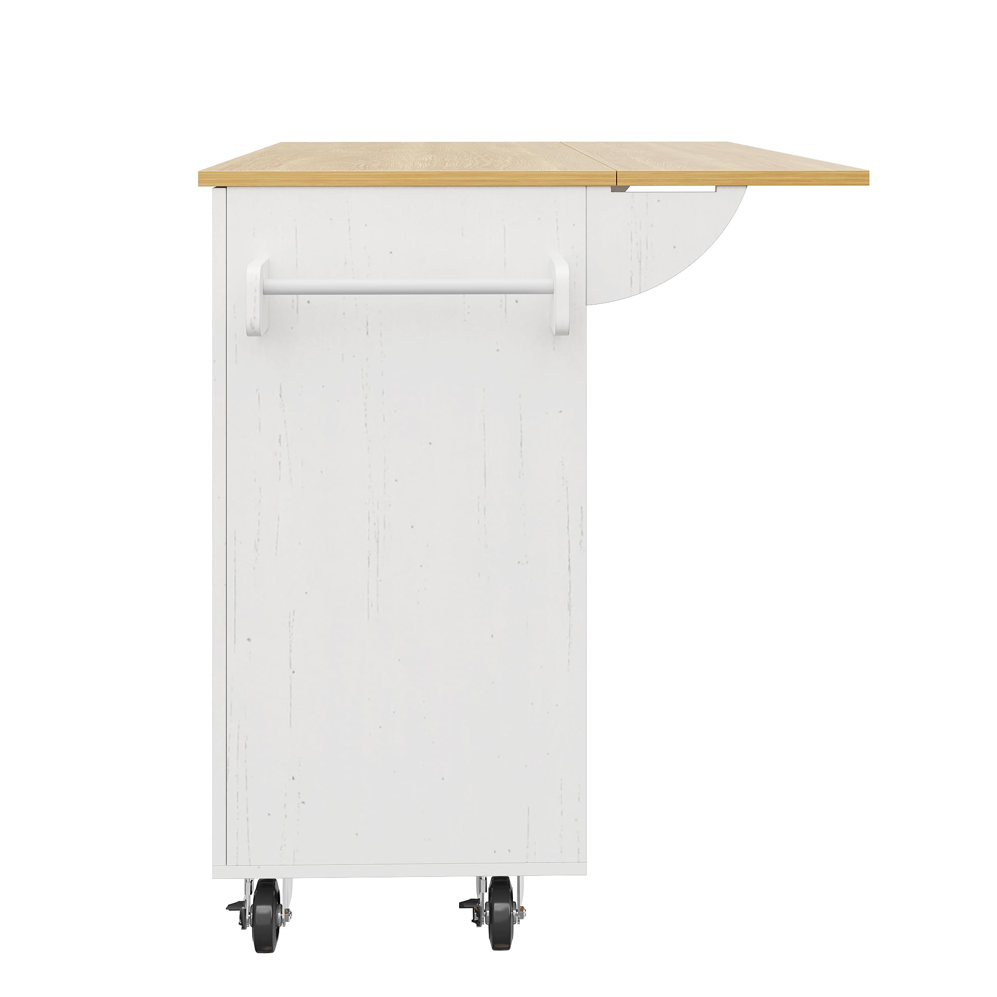KAZZIO Isla de cocina, separadores extraíbles, ruedas extraíbles como armarios de cocina, carrito de comedor con encimera, armario buffet, carrito de comedor con vetas de madera, con ruedas (blanco)