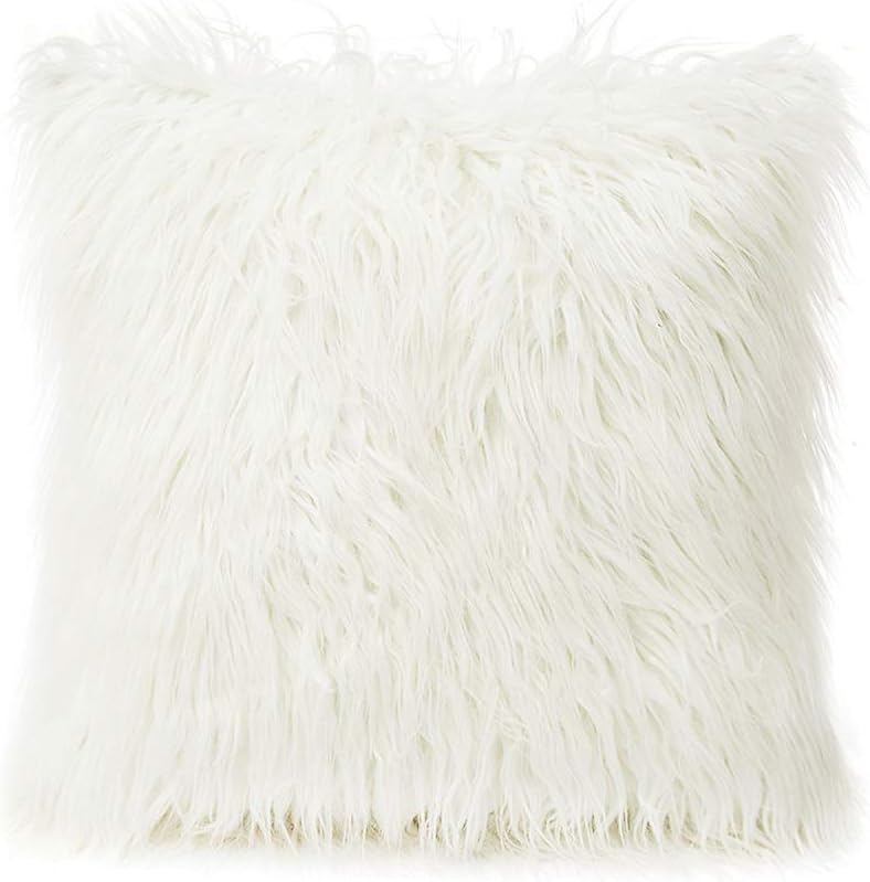 YNester Decorative Throw Pillow Cover, Luxury Soft Faux Fur Fleece Pillow Case 18 x 18 inch Cushion Cover for Bed Sofa Car (White)