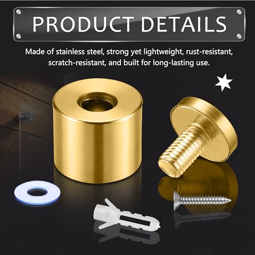 Image of Pelopy 12 Pcs Sign Standoff Screws Advertising Screws Stainless Steel Wall Standoff Mounts Glass Acrylic Nail (1 x 1 Inch,Gold)