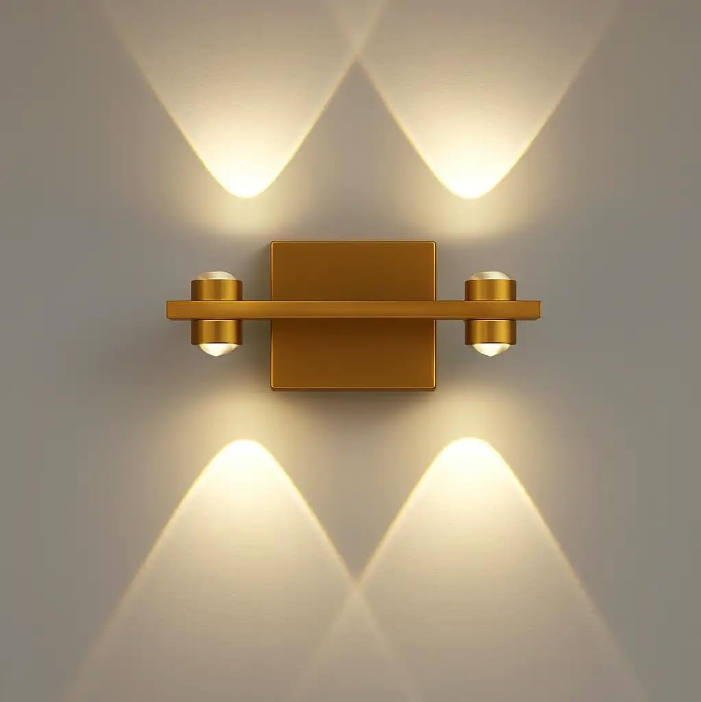 Groeien 4 LED Golden 4W Up/Down Wall Sconce Bathroom Vanity Indoor Outdoor Light Fixtures for Mirror, Hallway,Bedroom,Indoor Wall Light(DualArc-4LED)