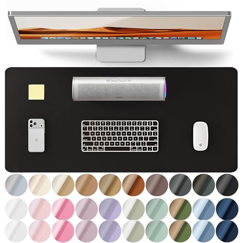 YSAGi Leather Office Desk Pad Protector, Large Mouse Pad, Non-Slip, PU Leather, Laptop Desk Blotter, Waterproof Writing Pad for Office and Home, Black, 23.6" x 13.8"