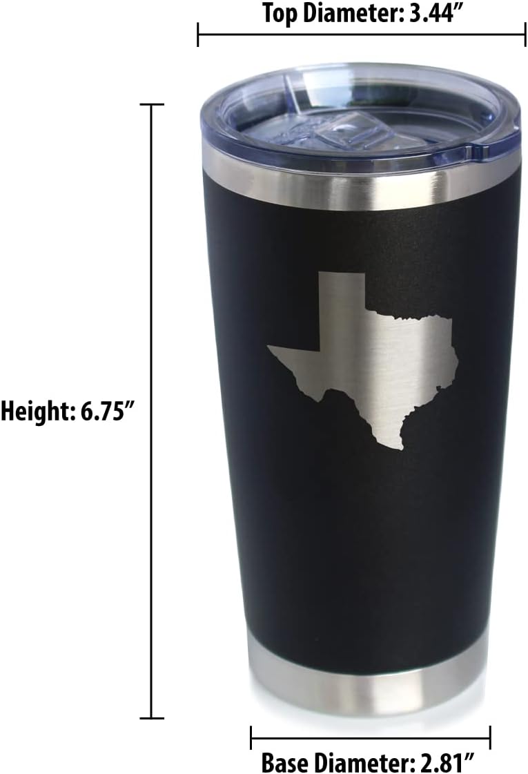 Texas State Outline - Insulated Coffee Tumbler Cup with Sliding Lid - Stainless Steel Insulated Mug - State Themed Decor and Gifts for Texan Women & Men - Black - Image 5