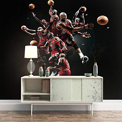 SUUKLI Muurschildering - 3D-print basketbalspeler behang muurschildering zelfklevende niet-geweven foto muurschildering… - Afbeelding 3
