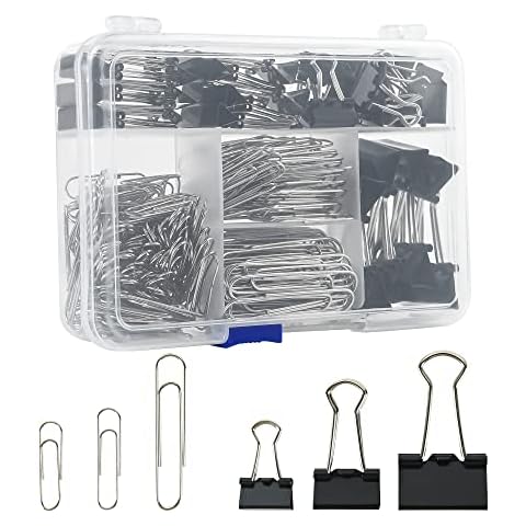 Binder Clips Paper Clips Assorted Sizes, 340pcs Black Binder Clips Jumbo Paperclips Set, Large Paper Clips for Office, School Supplies, Binder & Paper Clips in Container with Compartments Cover