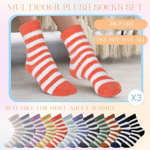Image of Hicarer 36 Pairs Thicker Warm Fuzzy Socks for Women Bulk Plush Mother's Day Gift Slipper Socks Adult