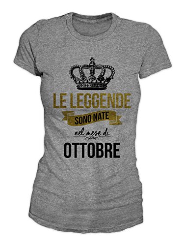 RiotBunny Le Leggende Sono Nate nel Mese di Ottobre Compleanno T-Shirt Maglietta Donna Grigio Small
