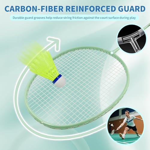 Image of Senston Professional Badminton Rackets Set of 4 - Carbon Fiber, 6 Shuttlecocks, 4 Grips & Bag for Backyard Games | 90g Lightweight