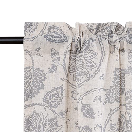 Jinchan JCUSRP3-CLR-1624C01 Linen Kitchen Curtains And Valances Set 3 Piece Farmhouse Tier Curtains With Valance Set Scroll Floral Kitchen Window Curtains 24 Inch Jacobean Medallion Country Cafe Curtains Grey thumb #1