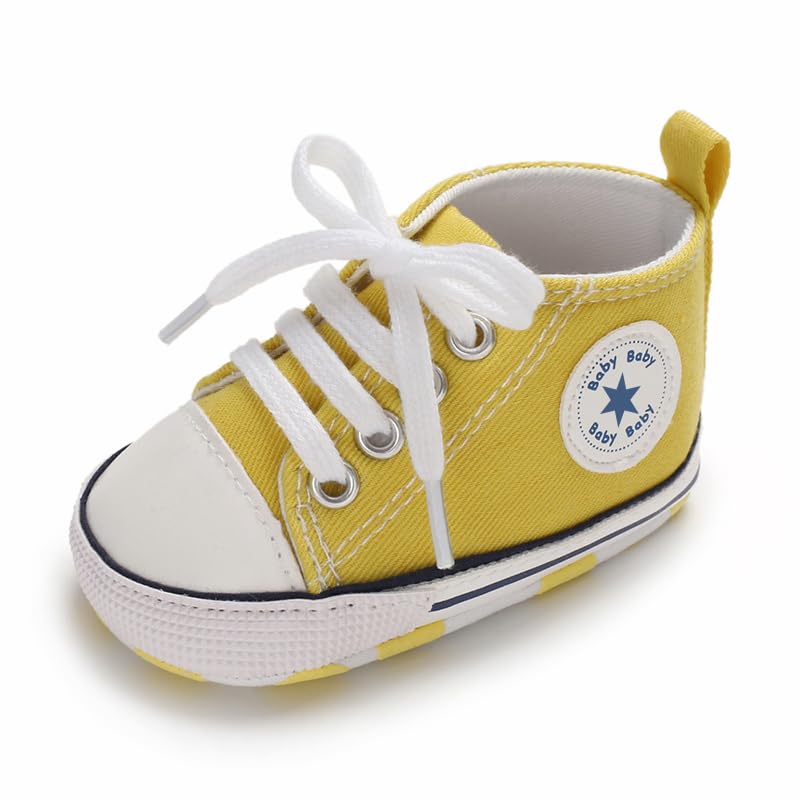 Image of Unisex Baby Girls Boys Canvas High-top Shoes, Newborn Infant Anti-Slip Soft Sole Frist Walking Breathable Sneakers