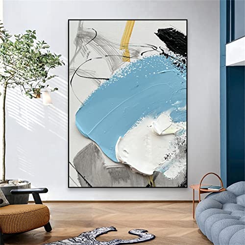Affiche toile bleu blanc grand format 70x100cm pour decoration murale de salon contemporain