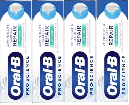 Oral-B Pro-Science Zahnfleisch & -schmelz Repair Extra Frisch Zahncreme, für die tägliche Anwendung, Made in Germany, Zahnpasta, 4x 75ml Pack