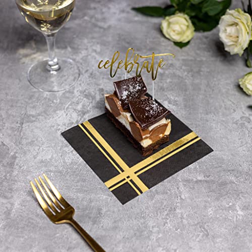 Fanxyware Gold On Black Cocktail Napkins - 100 Pack, 5" X 5", 3-Ply Paper - Style Name: Blissful Crossing #TOP3