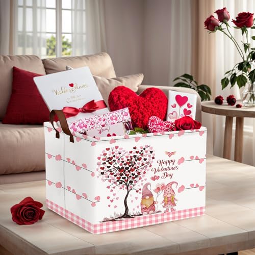 Image of Cute Large Valentine's Day Gift Basket Empty Heart Decor Storage Bin for Kid Baby Room Decor (Pink Dwarf Love Tree)