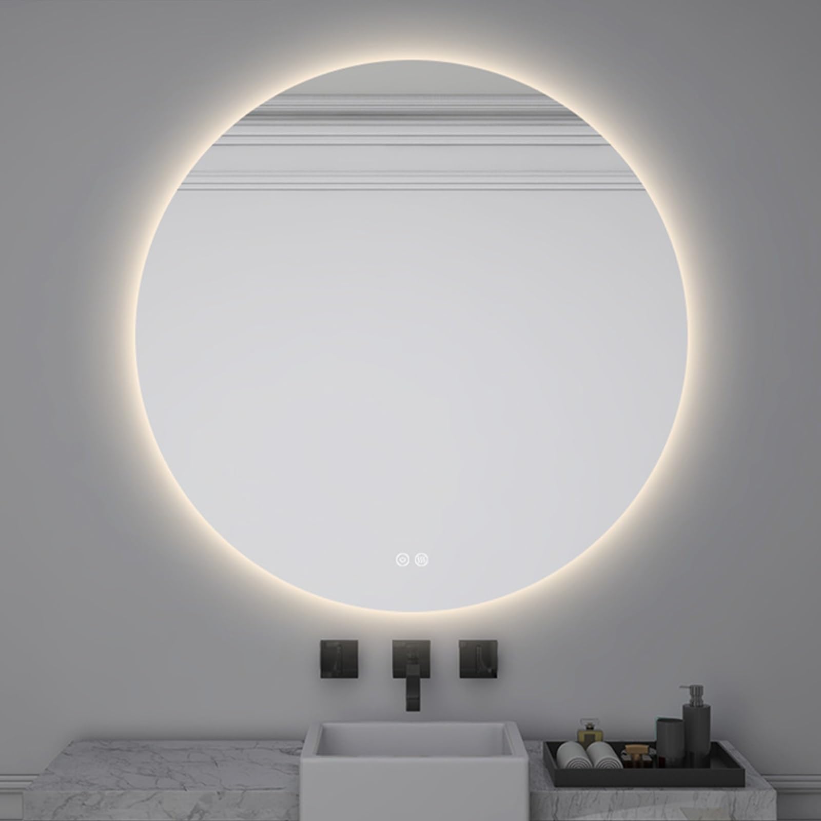 Runder Spiegel,Eitelkeitsspiegel,Spiegel Wanddekoration,Schlafzimmer Eitelkeitsspiegel,Schwarzer Badspiegel, Wandspiegel,Badezimmer Smart Touch,Entnebelung,Dreifarbiger Lichtspiegel,Runder Spiegel(39.