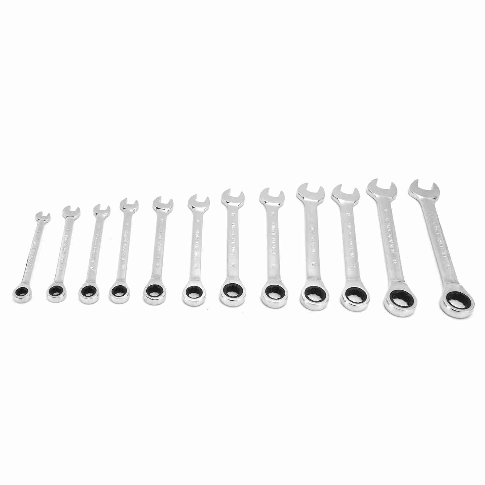 Tissting Juego de Llaves de Carraca 12 Piezas 8-19mm, Llave Combinada Acero Cromo Vanadio con Bolsa de Almacenamiento para Uso en Talleres (cabeza fija)