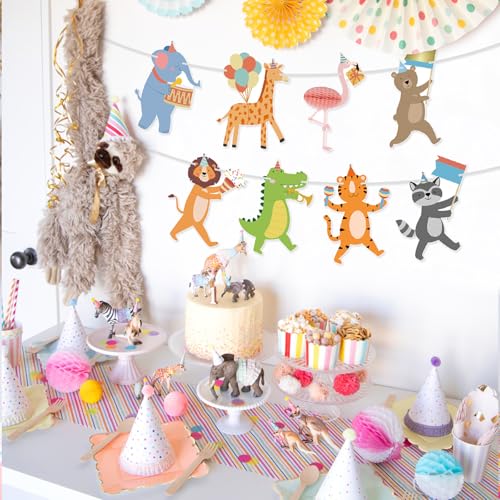 Image of Hooqict Party Animal Banner Animal Birthday Party Decorations Happy Birthday Garland Banner for Kids Girls Boys Zoo Carnival Decorations Supplies