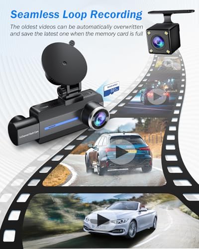 Dash Cam Front and Rear, 2.5K+1440P Triple Car Camera with 32GB Card, 3 Channel Dash Camera for Cars, G-Sensor, 3.16” IPS Screen, 24Hr Parking, 170°Wide Angle, Loop Recording, IR Night Vision, Blue - Image 6