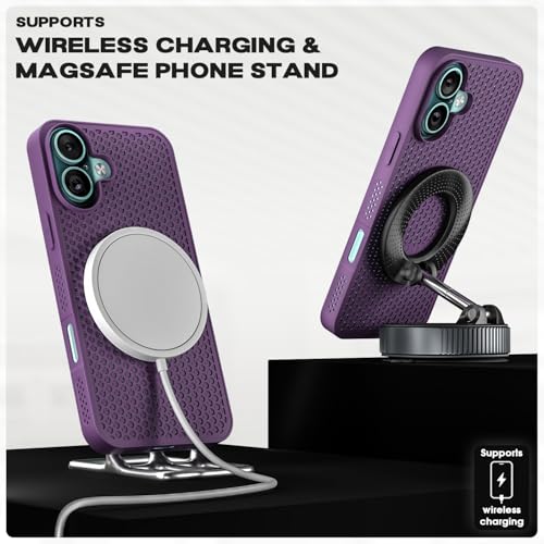 Image of Pikkme Back Cover for iPhone 16 | Honeycomb Cooling Design | Silicone Heat Dissipation | Mag-Safe Compatible | Shockproof Camera Protection Bumper Case (Purple)